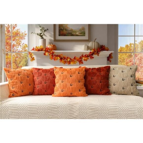 Fall Pumpkin Pillow Covers Set of 2 Plush Throw Pillow Cases 18x18 Autumn Decor - Picture 4 of 7